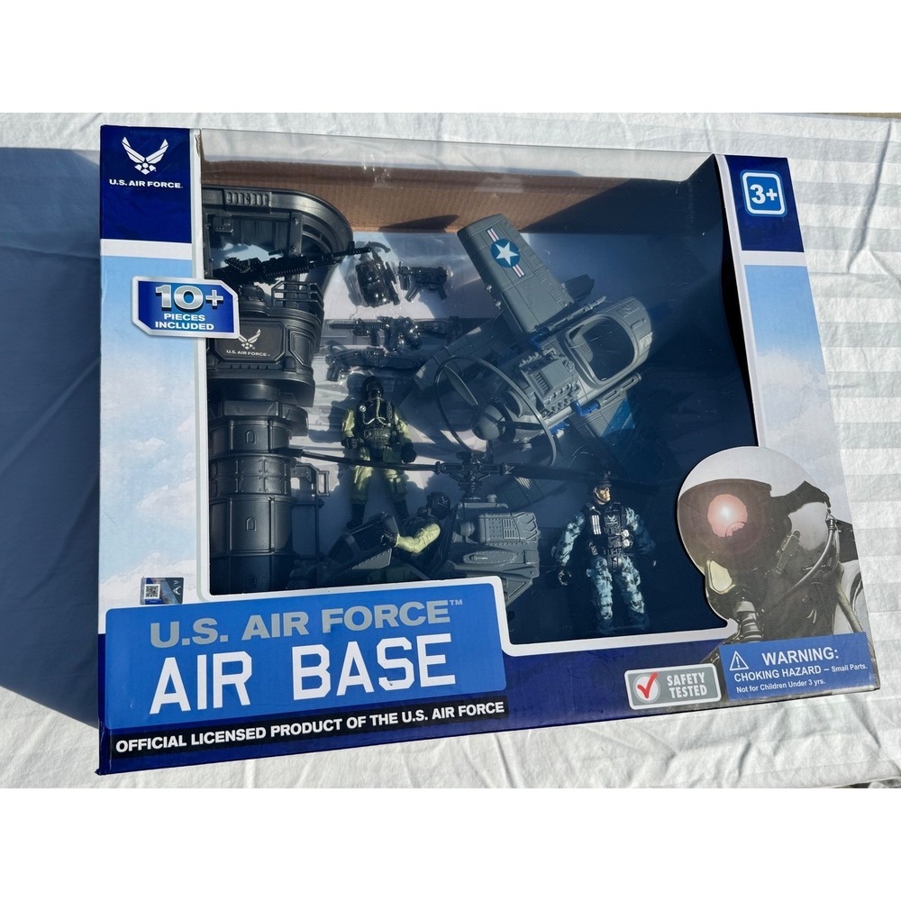U.S. Air Force Air Base Toy Playset 10+ Pieces Helicopter Plane‎ Figures New